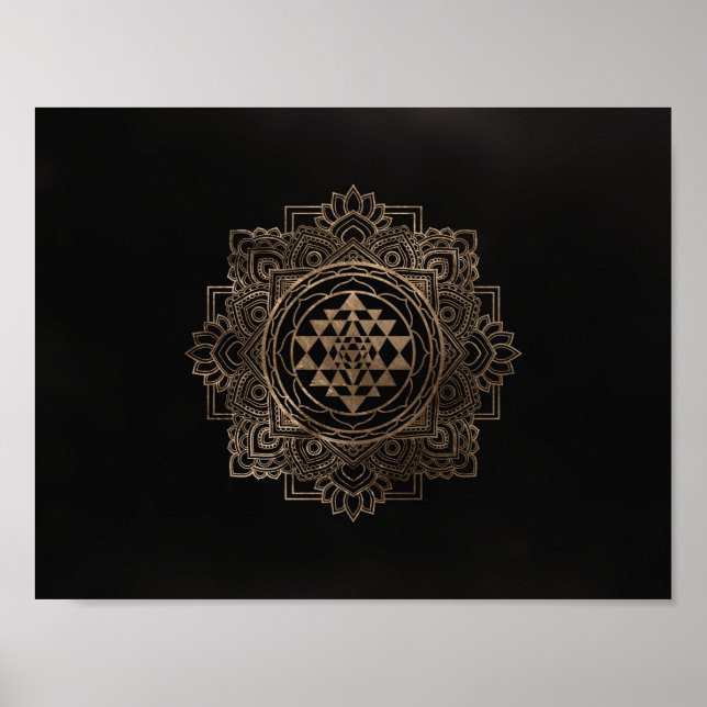 Sri Yantra/Sri Chakra i golden lotus Poster (Framsidan)