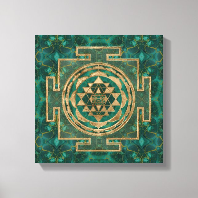 Sri Yantra/Sri Chakra Malachite och guld Canvastryck (Framsida)