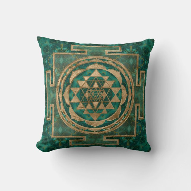 Sri Yantra/Sri Chakra Malachite och guld Kudde (Framsida)