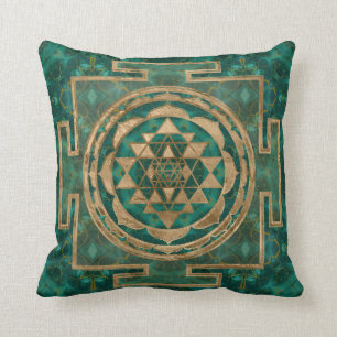 Sri Yantra/Sri Chakra Malachite och guld Kudde