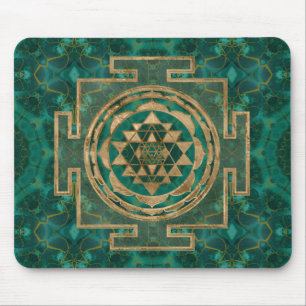 Sri Yantra/Sri Chakra Malachite och guld Musmatta