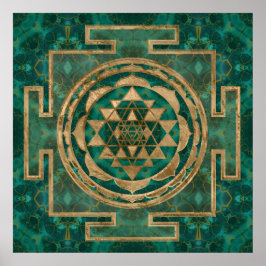 Sri Yantra/Sri Chakra Malachite och guld Poster