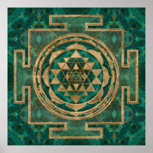Sri Yantra/Sri Chakra Malachite och guld Poster
