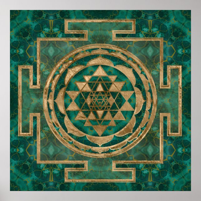 Sri Yantra/Sri Chakra Malachite och guld Poster (Framsidan)