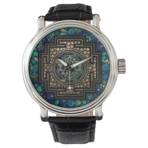 Sri Yantra/Sri Chakra marmor och guld Armbandsur