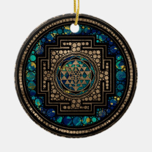 Sri Yantra/Sri Chakra marmor och guld Julgransprydnad Keramik