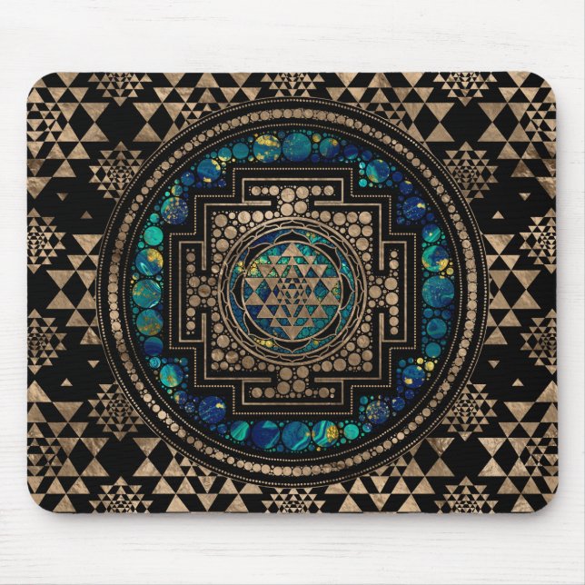 Sri Yantra/Sri Chakra marmor och guld Musmatta (Framsidan)
