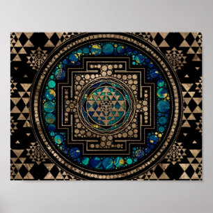 Sri Yantra/Sri Chakra marmor och guld Poster