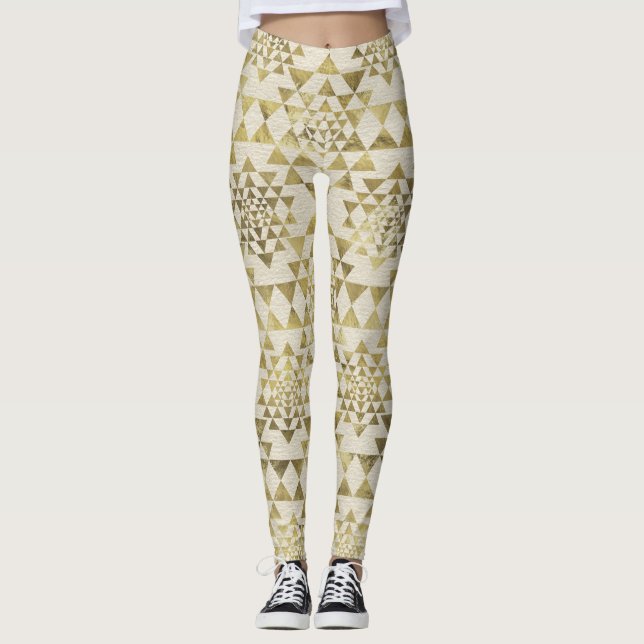 Sri Yantra/Sri Chakra mönster - guld- pastell Leggings (Framsida)