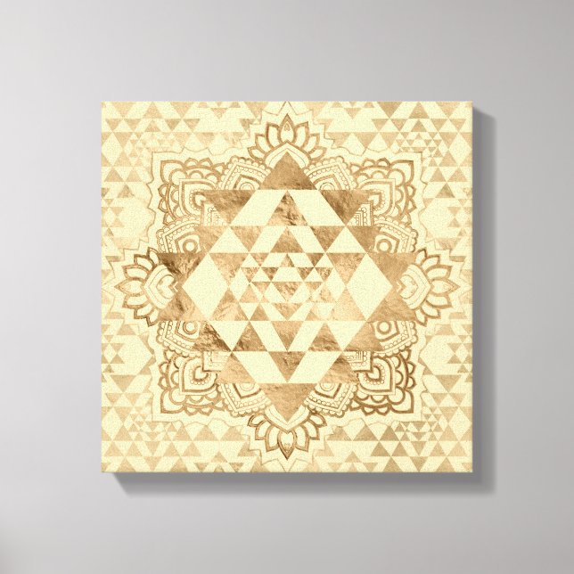 Sri Yantra / Sri Chakra Pastel Guld Canvastryck (Framsida)
