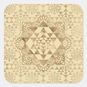 Sri Yantra / Sri Chakra Pastel Guld Fyrkantigt Klistermärke