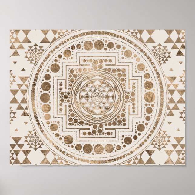 Sri Yantra / Sri Chakra Pastel Guld Poster (Framsidan)