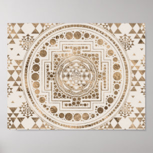 Sri Yantra/Sri Chakra pastellguld Poster