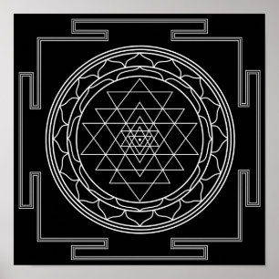 Sri Yantra White på Black Poster