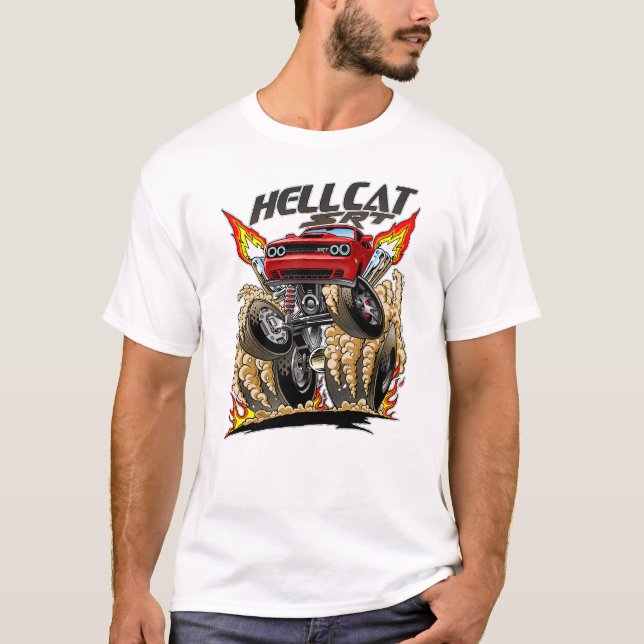 SRT Challenger Hellcat Classic Tecknad Muscle Car T Shirt (Framsida)