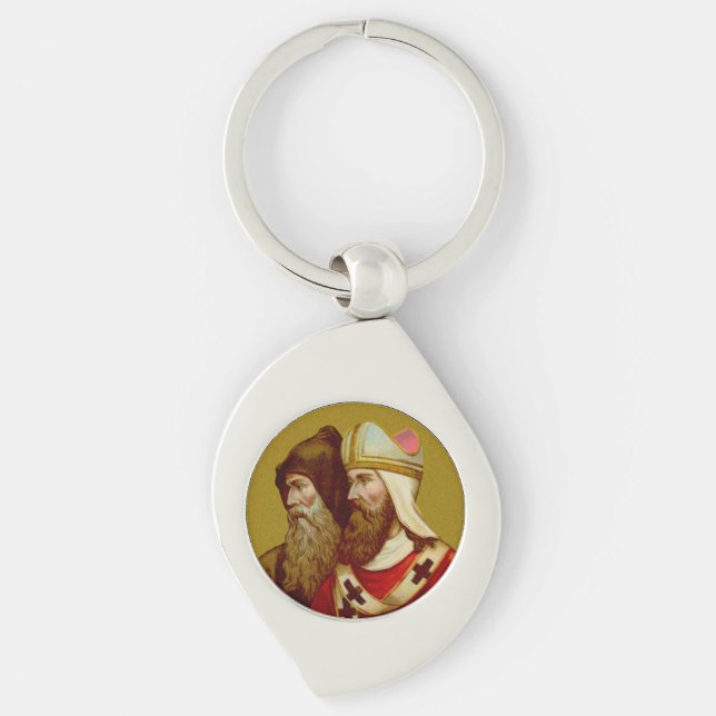 SS. Kyrillos & Methodios (M 001) Swirl Silverfärgad Nyckelring (Framsidan)