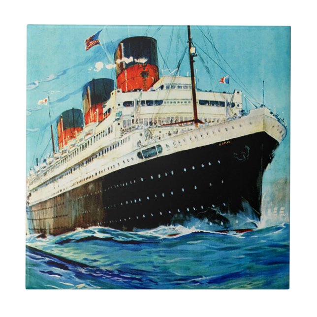 ss Paris ~ Fransk Line Kakelplatta (Framsidan)