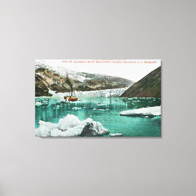 SS Spokane Steamer Passing by Glacier Canvastryck (Framsida)