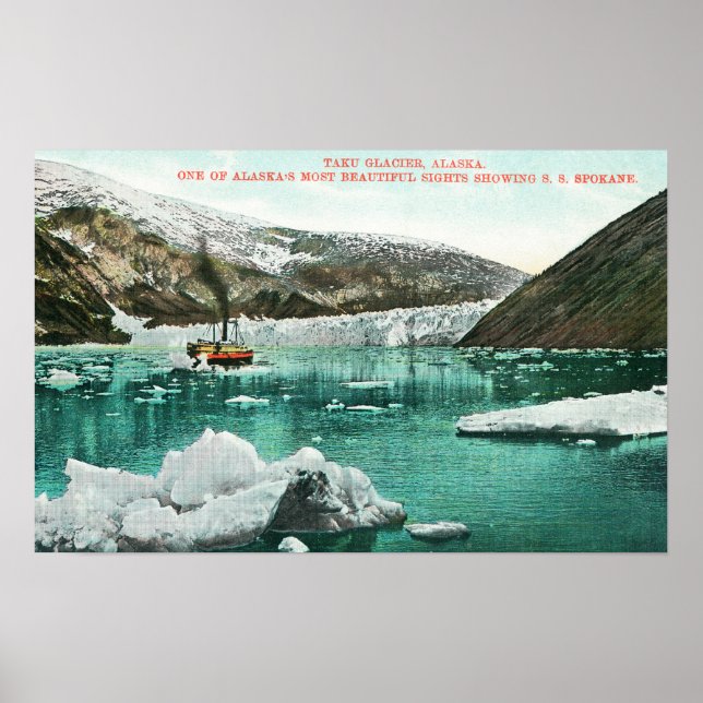 SS Spokane Steamer Passing by Glacier Poster (Framsidan)
