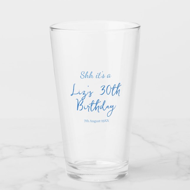 ssh det är en 30-årsdag namn datum blå enkel mini glaskopp (Framsida)