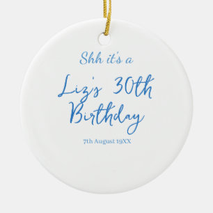ssh det är en 30-årsdag namn datum blå enkel mini julgransprydnad keramik