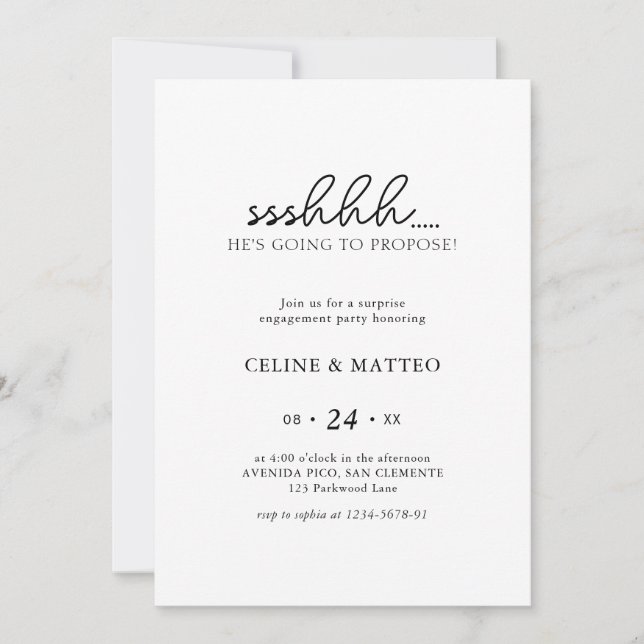 Sshh.. Han kommer att föreslå | Överraskad Förlovn Inbjudningar (Framsida)