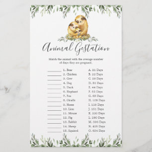 SSloth Family Baby Shower Animal Gestation Game