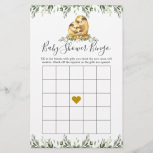 SSloth Family Baby Shower Bingo Game