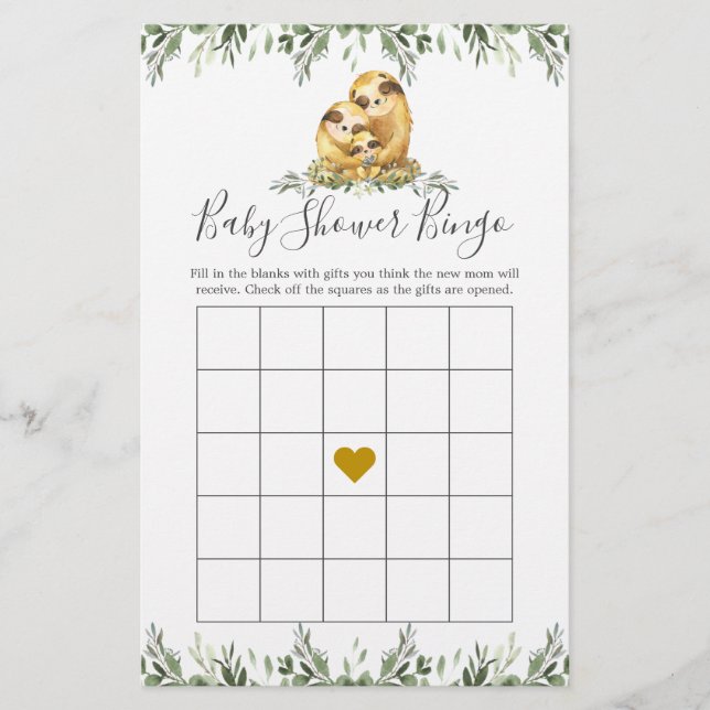 SSloth Family Baby Shower Bingo Game (Framsida)