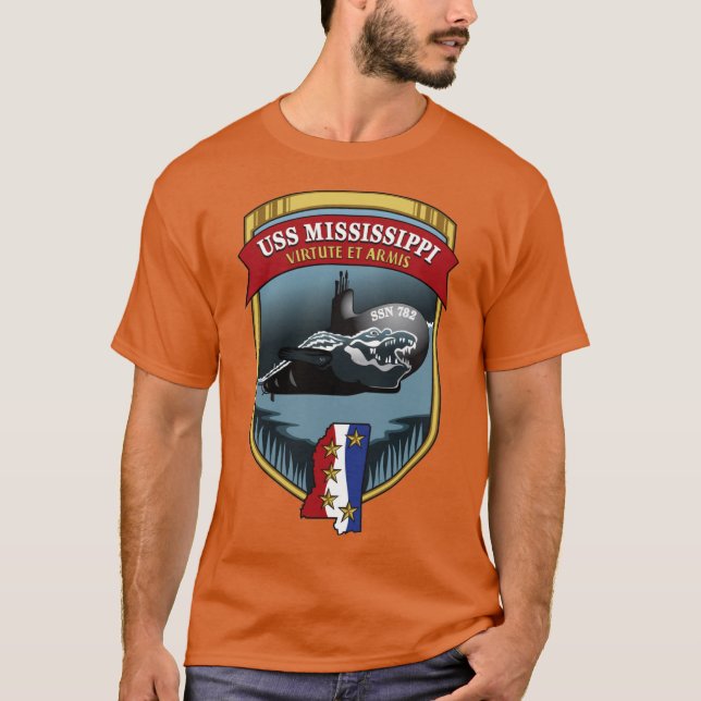 SSN782 USS Mississippi Crest T Shirt (Framsida)