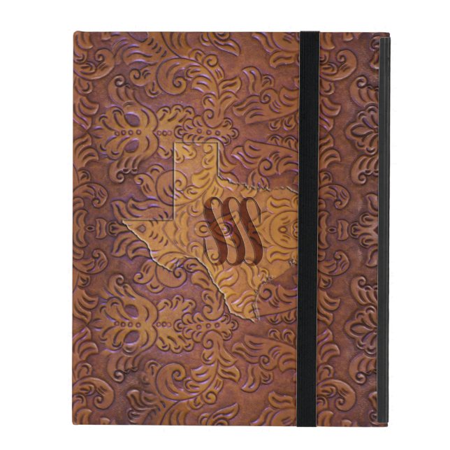 SSS Texas Tooled Leather iPad Folio Skal (Framsidan Closed)