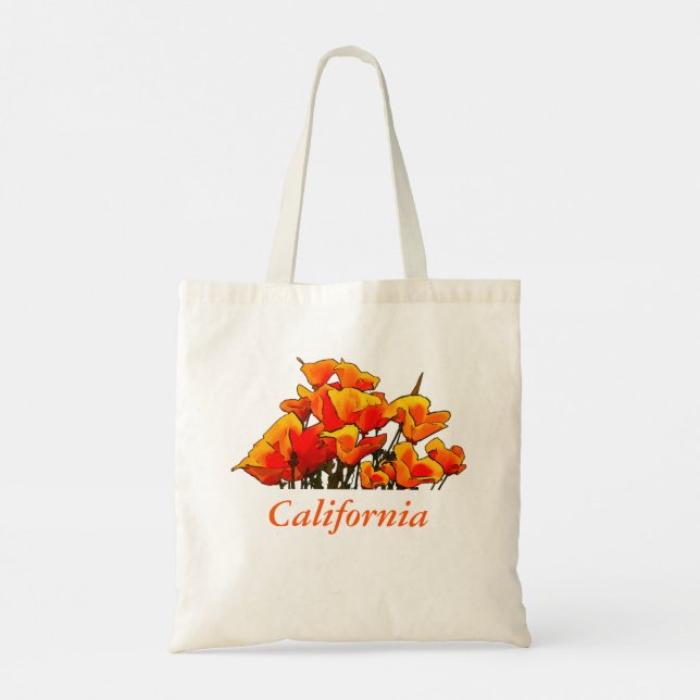 SStylized Poppy Art with "California" text Tote Ba Tygkasse (Baksida)