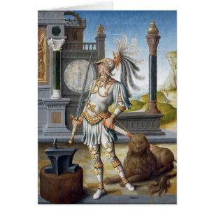 St. Adrian i pansar i ett öppet landskap Hälsningskort
