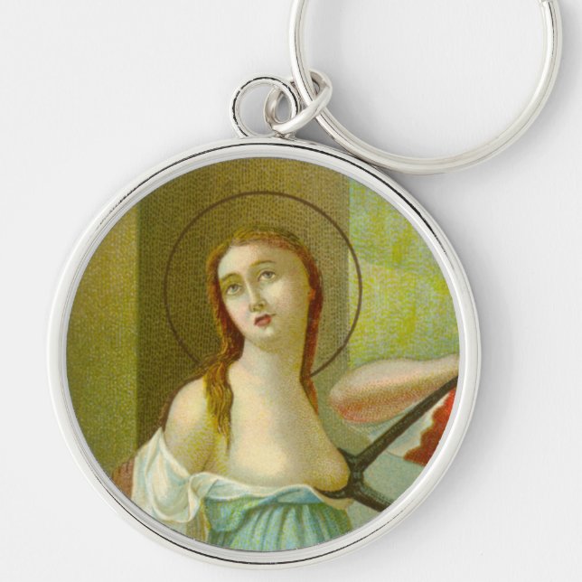 St. Agatha (M 003) Rund Silverfärgad Nyckelring (Framsidan)