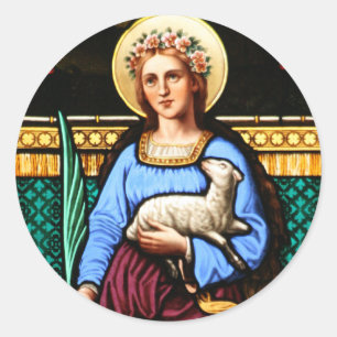 St Agnes av Rome, den hållande lamben och Runt Klistermärke