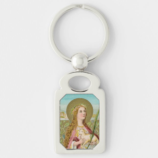 St. Agnes of Rom (BC 01) Rektangulärt Silverfärgad Nyckelring (Framsidan)