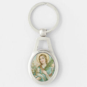 St. Agnes of Rom (MH 01) Ovalt Silverfärgad Nyckelring