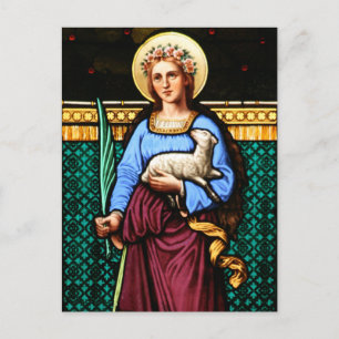 St Agnes of Rom, som håller lamm och handflatan lö Vykort