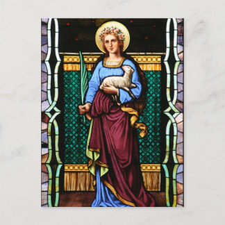 St Agnes of Rom, som håller lamm och handflatan lö Vykort