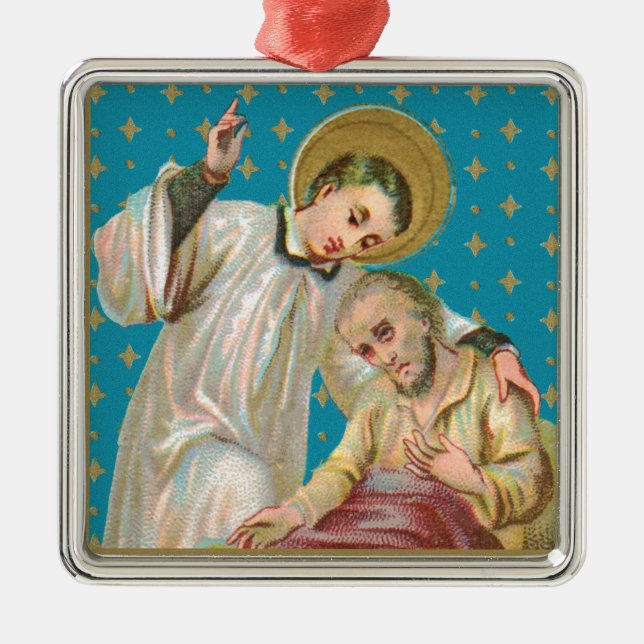 St. Aloysius Gonzaga & Plague Victim (M 006) Julgransprydnad Metall (Framsidan)