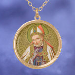 St. Alphonsus Liguori (SNV 02) (Round) Guldpläterat Halsband<br><div class="desc">St. Alphonsus Maria de Liguori (1696-1787) var en italiensk nobleman, en advokat som blev präst, skicklig författare, grundare av kyrkoherdar, biskop och Doktor i kyrkan. Här är han skisserad på sitt biskopsregalia - vit kvalster och nöd, ljusvioletta handskar, blåviolett rob och guld pectoral kor. Han bär med sig sin krona...</div>