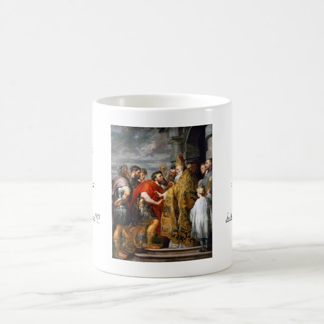 St Ambrose och kejsare Theodosius Paul Rubens Kaffemugg (Center)