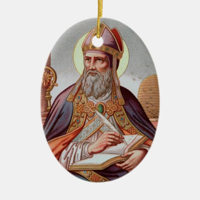 St. Ambrose of Milan (Frameless) Oval Ceramic Julgransprydnad Keramik (Framsidan)