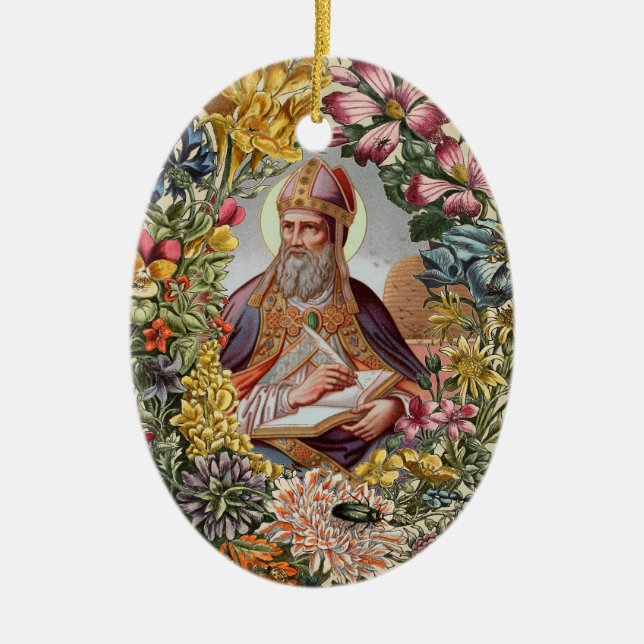 St. Ambrose of Milan with Flowers, Bees, and Hive Julgransprydnad Keramik (Framsidan)