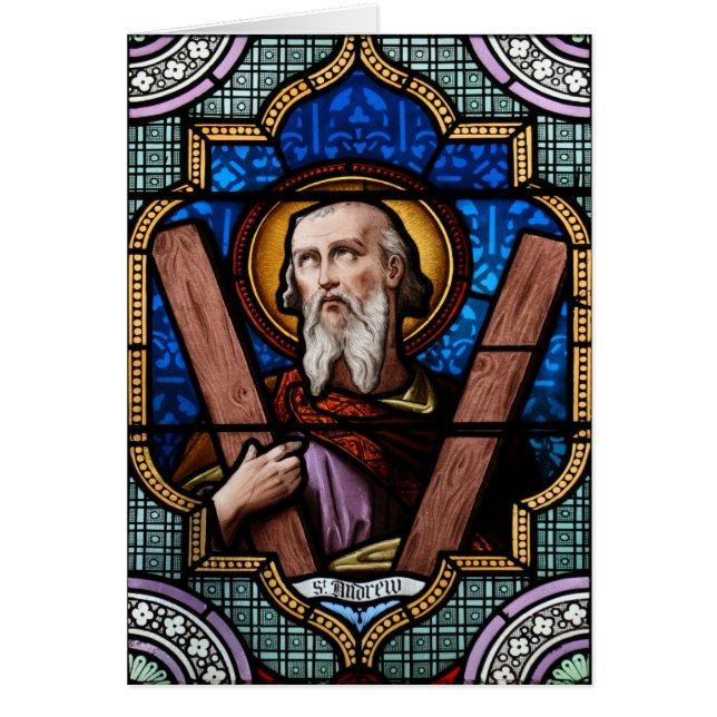 St Andrew (apostel Andrew) målat glasskonst Hälsningskort (Framsidan)