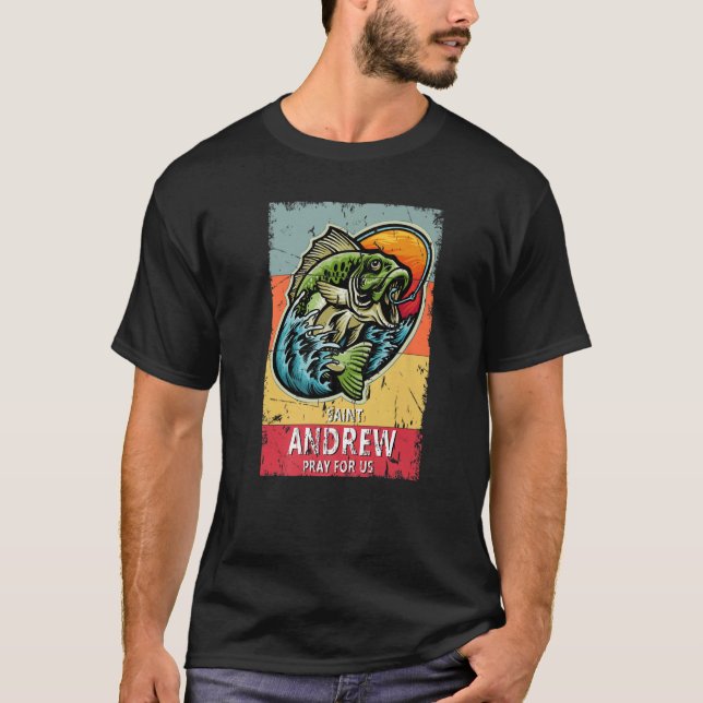 St Andrew Fishing Patron Saint of Fisherman Cathol T Shirt (Framsida)