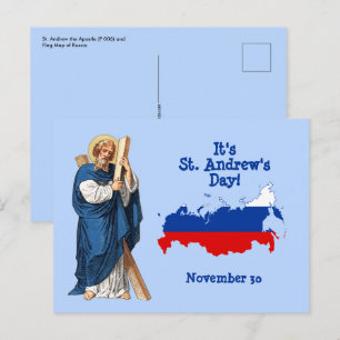 St. Andrew med Flagga-Karta i Ryssland, festdag Vykort