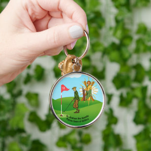 St. Andrew och Dapper Male Golfer Rund Silverfärgad Nyckelring
