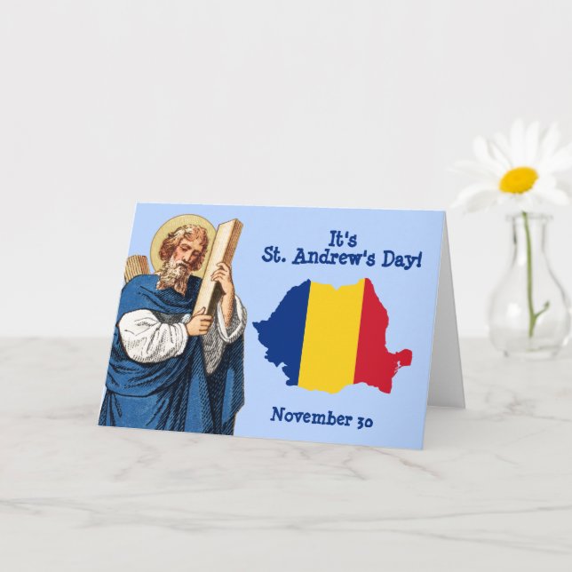 St. Andrew och Flagga-Karta på Rumänien Feast Day  Kort (Liten växt)