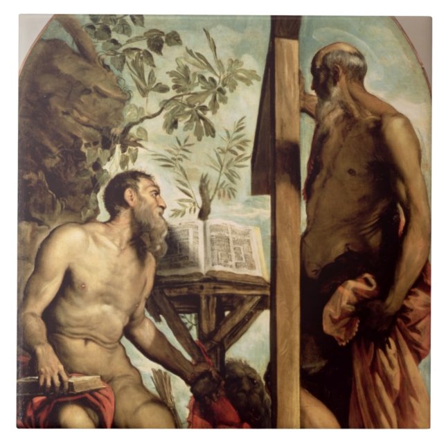 St Andrew och St Jerome Kakelplatta (Framsidan)